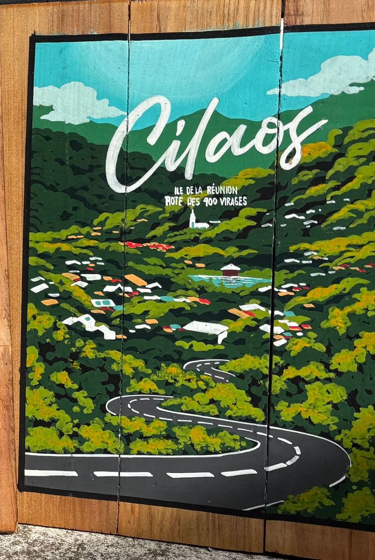 Petit Tablo peint à la main : Cilaos et la route des 400 virages, Sabaguina, Saint-Leu