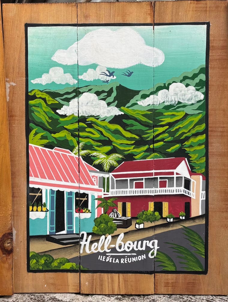 Petit Tablo peint à la main : les cases créoles de Hell-Bourg, Sabaguina, Saint-Leu